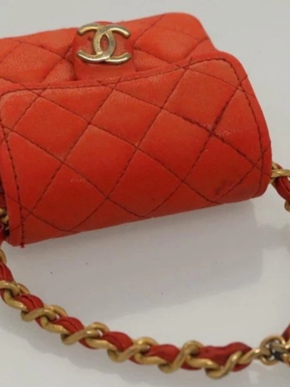 CHANEL Mini Mini Matelasse Charm Lamb Skin Orange CC Auth BD1634 - Picture 6 of 15